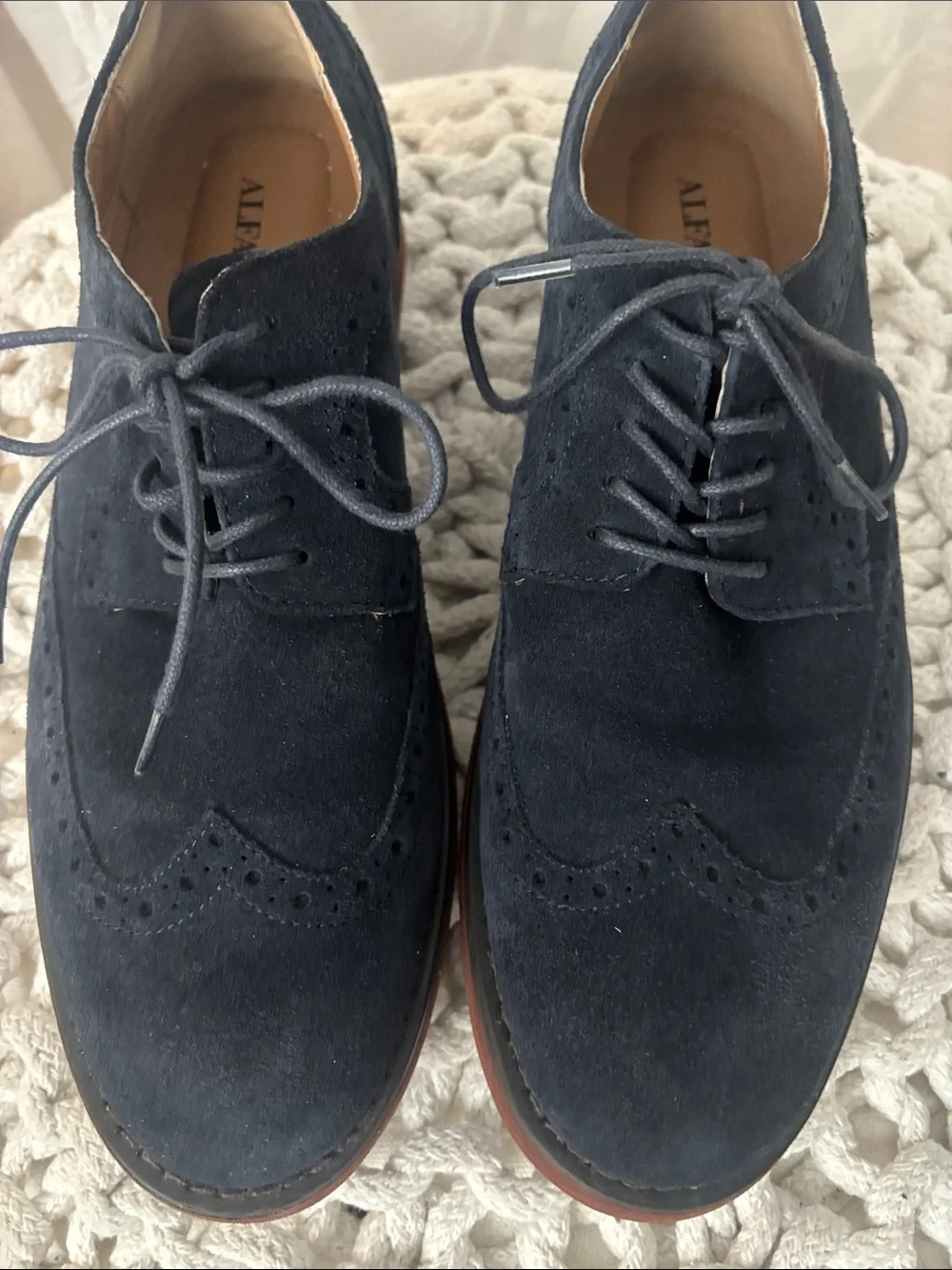 Alfani Navy Suede Wingtip Derbys with Brown Sole